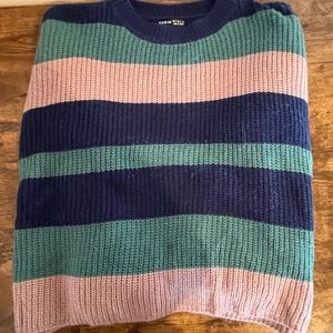 Gently worn blue, turquoise, light purple sweater.
